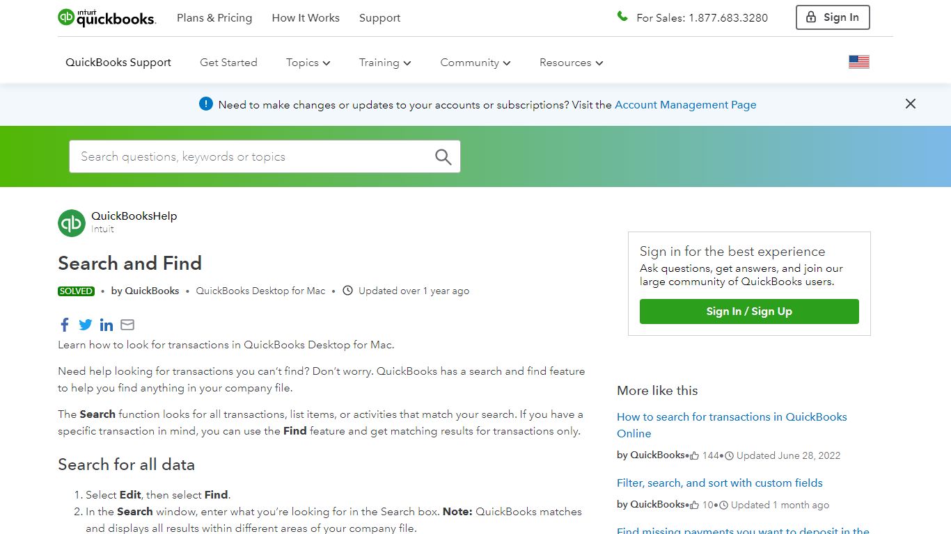 Search and Find - QuickBooks